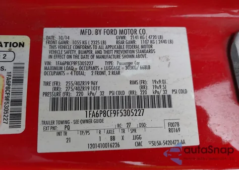 2015 Ford Mustang Gt from USA, damaged, VIN 1FA6P8CF9F5305227